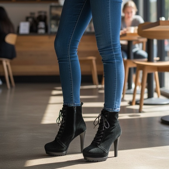 Aldo Shoes - ALDO ‘Aliria’ black Velvet Lace Up/Zip Platform Ultra High Heel Ankle Boots 10